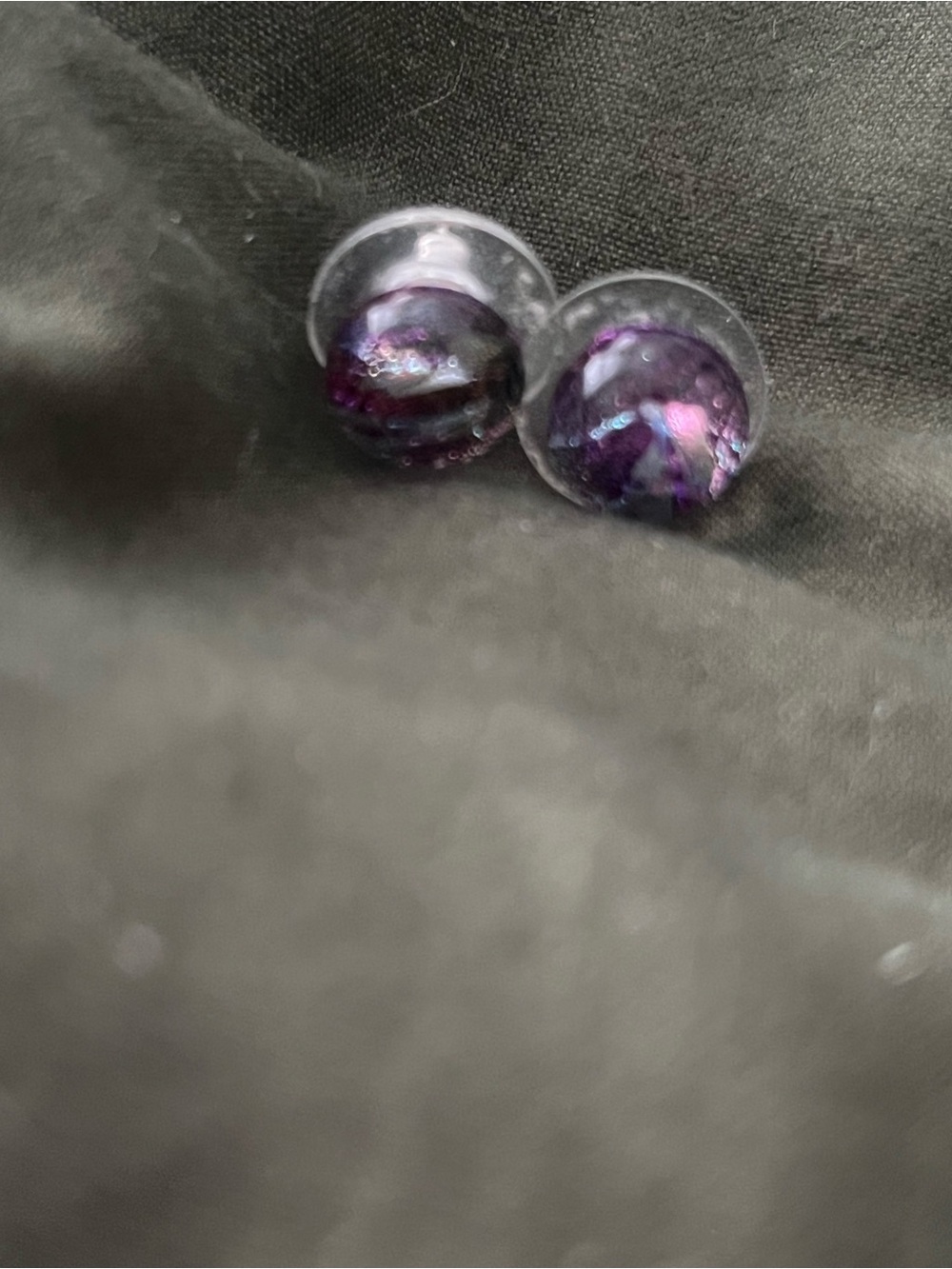 Purple Glass Dome Stud Earrings - Women Jewelry